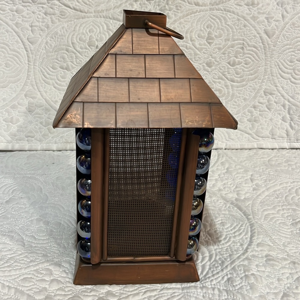 Set of 2 Japanese architectural blue glass marble lanterns - Picture 5 of 16